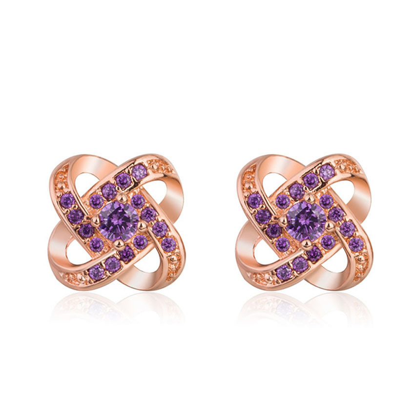 Purple Rhinestone Stud Earrings Gift For Women